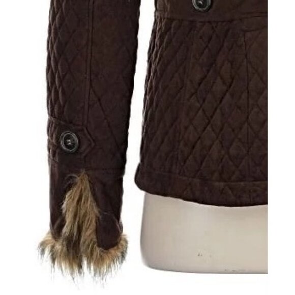 Vtg Goode Rider Quilted Brown Faux Fur Trim Jacket | Old Money Academia Grunge S - Picture 10 of 14